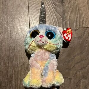 Ty April 26 birthday Beanie Boos NEW Heather the unicorn cat pastel colour